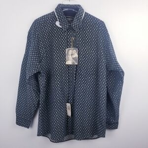 Haggar 90's Navy Corduroy Button Front Long Sleeve Shirt NWT
